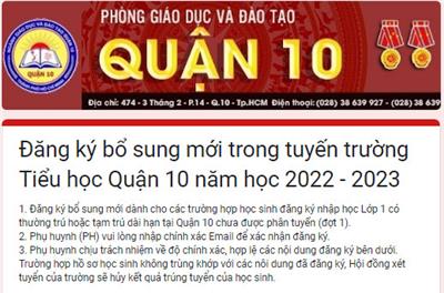 Image: Đăng ký bổ sung mới trong tuyến trường Tiểu học Quận 10 năm học 2022 - 2023